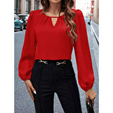 Lucky Life Kadın Uzun Kollu Damla Detaylı Ithal Krep Bluz