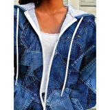 Lucky Life Kadın  Uzun Kollu Kapşonlu Fermuarlı Kot Desenli Bağcıklı Modal Ceket