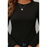 Lucky Life Kadın Uzun Kollu Bisiklet Yaka önden çapraz Kesim Detay Midi Viskon Bluz