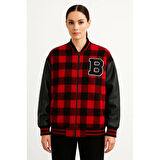 Lucky Life Kolları Suni Deri Içi Astarlı Oduncu Kolej Içi Ceket - Bordo