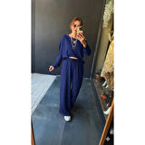 Lucky Life Kadın Uzun Kollu Tek Omuzdan Açık Viskon Iki Iplik Bluz Ve Pantolon Ikili Takım