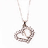 Gümüş U Harfi Kalpli Kadın Kolye