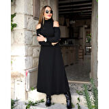 Lucky Life Kadın Balıkçı Yaka Omuzlardan Açık Uzun Kollu Janjan Krep Elbise