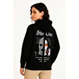 Lucky Life Üç İplik Kapşonlu ön Ve Arka Baskılı SweatShirt Hoodie- Siyah