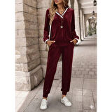 Lucky Life Kadın Uzun Kollu V Yaka Kadife Bluz Ve Pantolon Ikili Takım