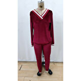 Lucky Life Kadın Uzun Kollu V Yaka Kadife Bluz Ve Pantolon Ikili Takım