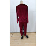 Lucky Life Kadın Uzun Kollu V Yaka Kadife Bluz Ve Pantolon Ikili Takım