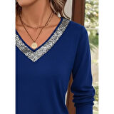 Lucky Life Kadın Uzun Kollu V Payet Yakalı Viskon Bluz