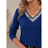 Lucky Life Kadın Uzun Kollu V Payet Yakalı Viskon Bluz