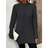 Lucky Life Kadın  Uzun Kollu Yarı Balıkçı Yaka Triko Bluz