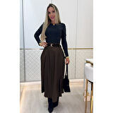 Lucky Life Kadın Yüksek Belli Maxi Deri Kemersiz Etek