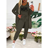 Lucky Life Kadın Askılı Yuvarlak Yaka Yazılı Viskon Iki Iplik Bluz Ceket Ve Pantolon 3lü Takım