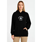 Lucky Life Üç İplik Kapşonlu ön Ve Arka Baskılı SweatShirt Hoodie- Siyah