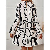 Lucky Life Kadın  Uzun Kollu Balıkçı Yaka Desenli şardonlu Dalgıç Elbise