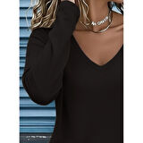 Lucky Life Lucky Life Kadın Uzun Kollu V Yakalı Viskon Iki Iplik Bluz