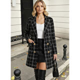 Lucky Life Kadın Uzun Kollu Yakalı önden Düğmeli Dokuma Ceket