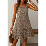 Lucky Life Kadın Boyundan Askılı Desenli Fırfırlı Süprem Elbise