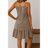 Lucky Life Kadın Boyundan Askılı Desenli Fırfırlı Süprem Elbise