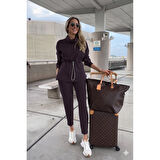 Lucky Life Kadın Uzun Kollu Balıkçı Yaka Belden Lastikli Modal Bluz Ve Pantolon Ikili Takım