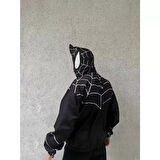 Lucky Life Unisex Uzun Kollu Kapşonlu Rüzgarlik - Siyah