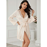 Lucky Life Kadın Uzun Kollu Dantel Yakalı Belden Kuşaklı Viskon Gecelik