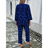 Lucky Life Kadın Uzun Kollu önü Açık Desenli Iki Iplik Ceket Ve Pantolon Ikili Takım