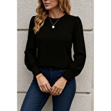 Lucky Life Kadın Uzun Kollu Bisiklet Yaka Pileli Ithal Krep Bluz