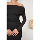 Lucky Life Kadın Madonna Mendil Yaka Fırsat ürün Büzgülü Mini Elbise