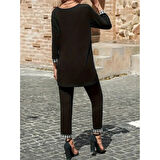 Lucky Life Kadın Uzun Kollu Yuvarlak Yakalı Kaz Ayağı Detaylı Viskon Iki Iplik Bluz Ve Pantolon Ikili Takım