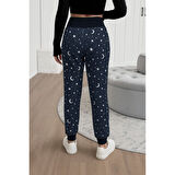 Lucky Life Kadın Yüksek Bel Bağcıklı Desenli Iki Iplik Pantolon