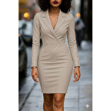 Lucky Life Kadın Uzun Kollu Yakalı Mini Deri Elbise