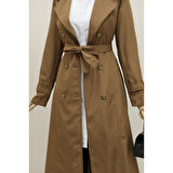 Lucky Life Astarlı Kemerli Trenckot -Taba