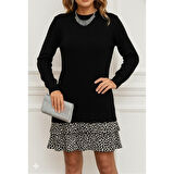 Lucky Life Kadın Uzun Kollu üst şardonlu Kaşkorse Alt Süprem Desenli Elbise