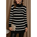 Lucky Life Kadın Uzun Kollu Degaje Yaka çizgili Sonya Iplik Mini Boy Triko Elbise (kemersiz)