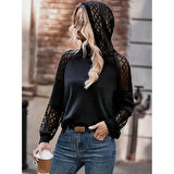 Lucky Life Kadın Uzun Kollu Dantelli Kapşonlu Viskon Iki Iplik Bluz