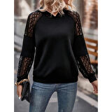 Lucky Life Kadın Uzun Kollu Dantelli Kapşonlu Viskon Iki Iplik Bluz
