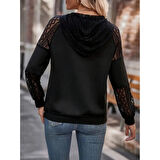 Lucky Life Kadın Uzun Kollu Dantelli Kapşonlu Viskon Iki Iplik Bluz