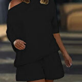 Lucky Life Kadın Kayık Yaka Salaş Iki Iplik Bluz Ve şort Ikili Takım