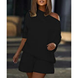 Lucky Life Kadın Kayık Yaka Salaş Iki Iplik Bluz Ve şort Ikili Takım