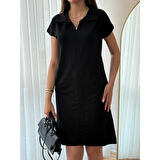 Lucky Life Kadın Kısa Kollu Yakalı Viskon Iki Iplik Elbise