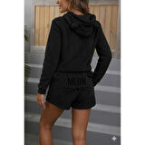 Lucky Life Kadın Uzun Kollu Kapşonlu Peluş Bluz Ve Kısa Short Ikili Takım