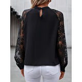 Lucky Life Kadın Uzun Dantel Kollu Yuvarlak Yakalı Sandy Bluz