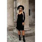 LUCKY LİFE Kadın Uzun Kollu V Yakalı Kısa Kaşkorse Elbise