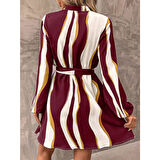 Lucky Life Kadın Uzun Kollu Kruvaze Yakalı Desenli Modal Mini Elbise