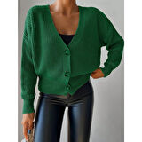 Lucky Life Kadın Uzun Kollu Düğme Detay Triko Hırka