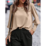 Lucky Life Kadın Uzun Kollu Yuvarlak Yakalı Düğmeli Ithal Krep Bluz