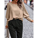 Lucky Life Kadın Uzun Kollu Yuvarlak Yakalı Düğmeli Ithal Krep Bluz