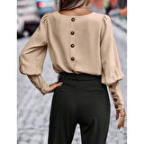 Lucky Life Kadın Uzun Kollu Yuvarlak Yakalı Düğmeli Ithal Krep Bluz