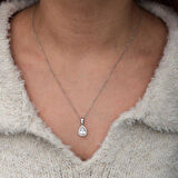 Lucky Life Gümüş Damla Beyaz Zirkon Taşlı Kadın Kolye