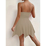 Lucky Life Kadın Ip Askılı V Yakalı Asimetrik Kesim Detaylı Janjan Krep Elbise